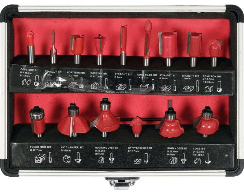 Фрези для дерева, діаметр хвостовика 6 мм, набір з 15 шт. YATO YT-68007