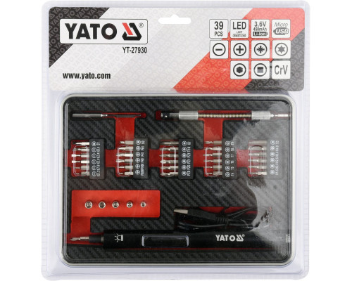Акумуляторна викрутка 3,6 В з бітами 39 шт. YATO YT-27930