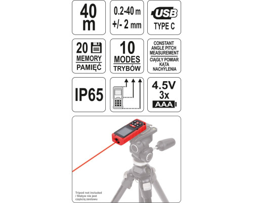 Лазерна рулетка далекомір до 40 м YATO YT-73126
