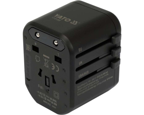 Адаптер із вбудованим зарядним пристроєм з двома портами USB та технологією швидкого заряджання YATO YT-81300