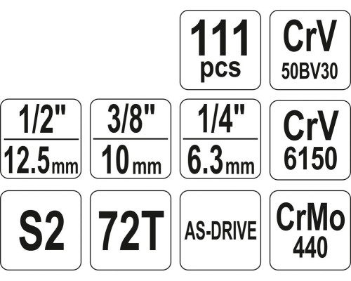 Набір інструментів для автомобіля 111 предметів YATO YT-38831