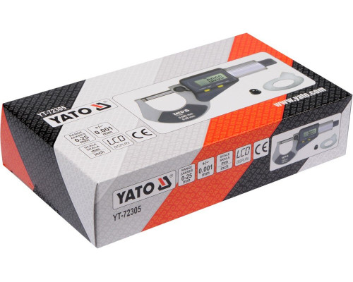 Мікрометр електронний 0-25 мм з цифровим дисплеєм YATO YT-72305
