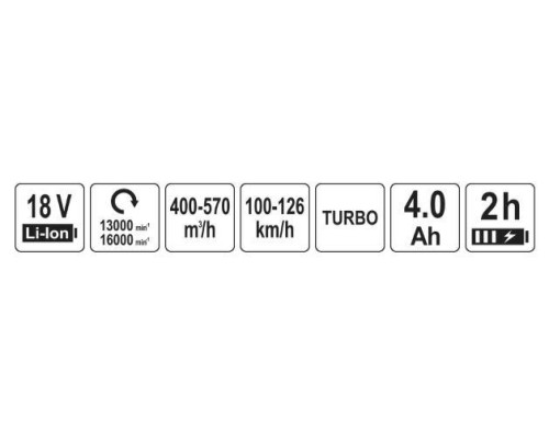Акумуляторна садова повітродувка 18В, 4 Ач, зарядний пристрій YATO YT-85176