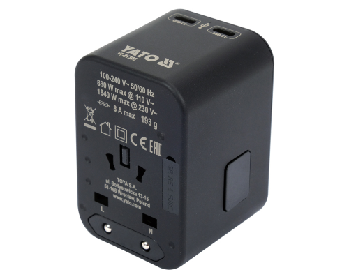 Універсальний перехідник-адаптер, зарядний пристрій під різні розетки, вилки та роз'єми YATO YT-81303