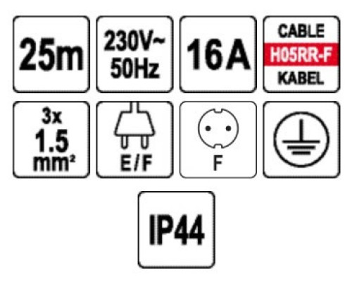Будівельний, електричний, подовжувач для майстерень 2G тип F 25м YATO YT-81032