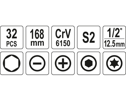 Набір ударних викруток з головками 32 шт YATO YT-28000