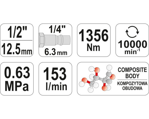Пневматичний гайковерт 1356 Нм YATO YT-0953