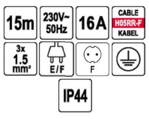 Будівельний, електричний, подовжувач для майстерень 2G тип F 15м YATO YT-81031