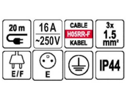 Будівельний подовжувач кабель 3х1.5 мм², 20м YATO YT-81026