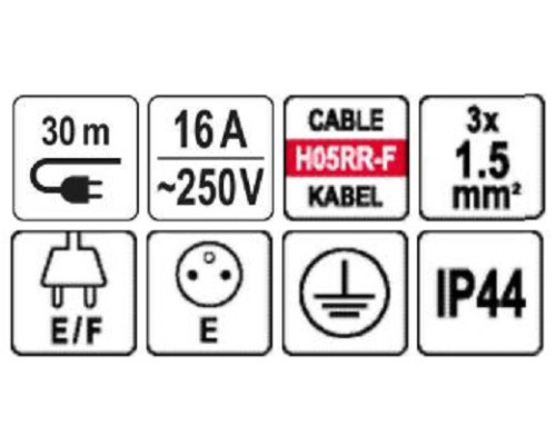 Будівельний подовжувач кабель 3х1.5 мм², 30м YATO YT-81027