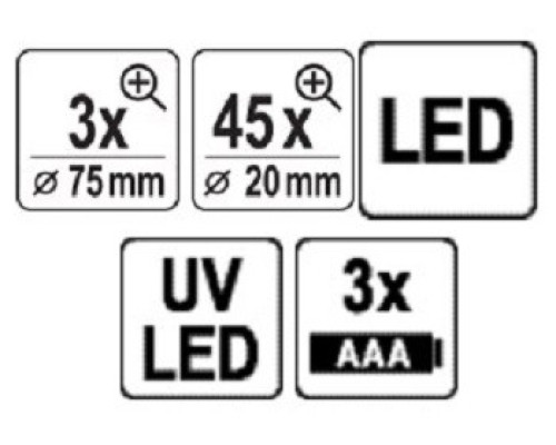 Двооб'єктивна лупа 3х/45х зі світлодіодним підсвічуванням YATO YT-73845