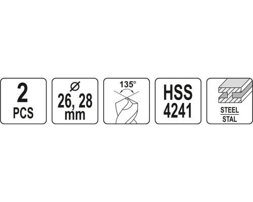 Набір свердел по металу 2 шт. 26-28 мм YATO YT-44627