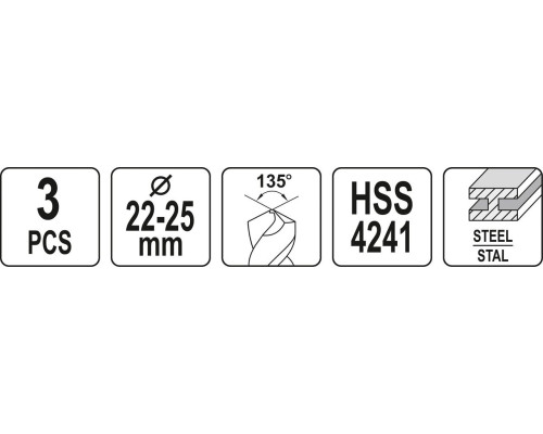 Набір свердел по металу 3 шт 22-25 мм YATO YT-44626