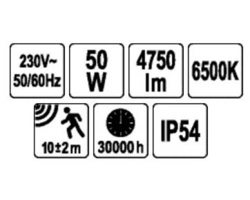 SMD Світлодіодний прожектор з датчиком руху 50Вт 4750лм YATO YT-818291