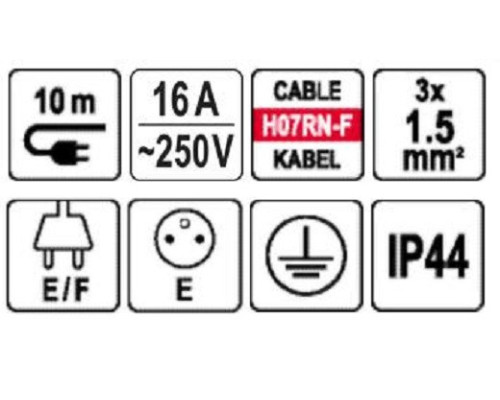 Подовжувач для майстерень 3х1.5 мм², 10 м YATO YT-81122