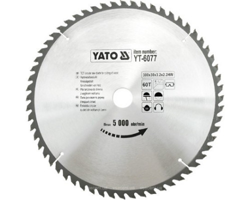 Пиляльний диск WIDIA для дерева 300х60Tх30мм YATO YT-6077