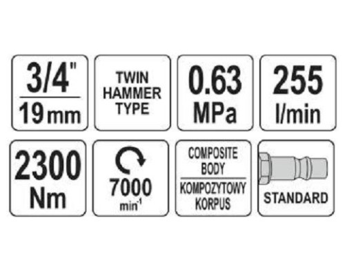 Гайковерт ударний пневматичний 3/4" YATO YT-09575