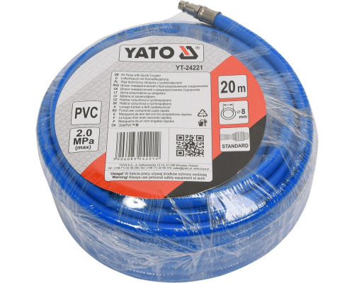 Армований пневматичний шланг для компресора 8 мм 20 метрів YATO YT-24221
