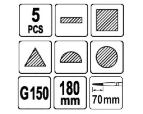 Алмазні надфілі, голки 5х180х70 мм, набір 5 шт. YATO YT-6146
