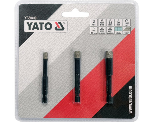 Набір алмазних свердел по кераміці 3 шт YATO YT-60409