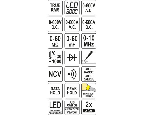 Цифрові струмовимірювальні кліщі YATO YT-73093