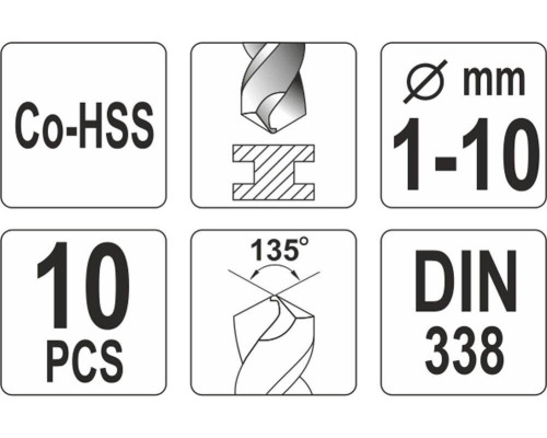 Набір свердел по металу CO-HSS 10 шт YATO YT-41603