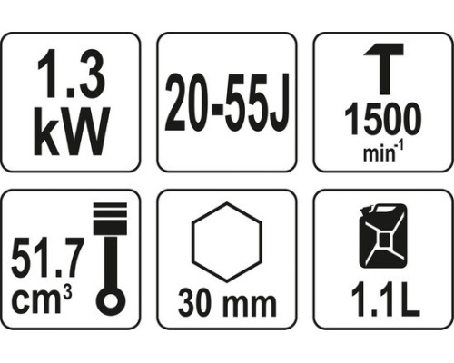 Бензиновий молот 55 Дж із шестигранною рукояткою 30 мм YATO YT-82007
