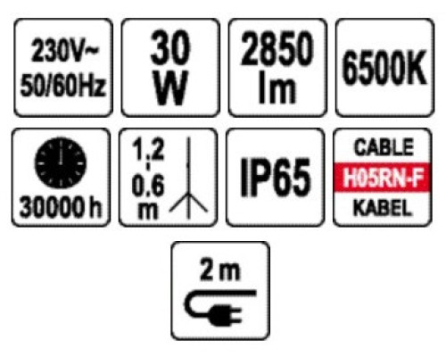 SMD Світлодіодний прожектор з підставкою 30Вт 2850лм YATO YT-818161