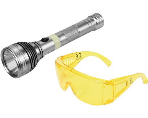 Ультрафіолетовий ліхтарик акумуляторний + комплект окулярів YATO YT-08588