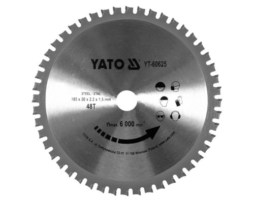 Пиляльний диск WIDIA для сталі 185/48T 20мм YATO YT-60625