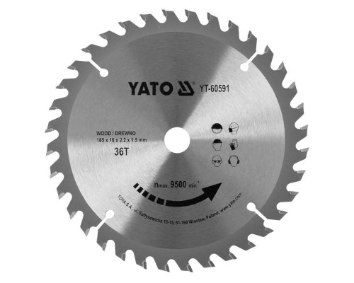 Пиляльний диск WIDIA для дерева 165х36Tх16мм YATO YT-60591