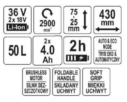 Акумуляторна газонокосарка 2X18 B, 43см, 4 Аг YATO YT-85224