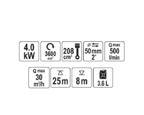 Бензиновий водяний насос 2" 5.9л.с. 36м3/год YATO YT-85401